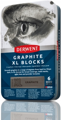 Carbune XL Derwent Proffesional, cutie metalica, solubil in apa, 6 bucati/set, grafit